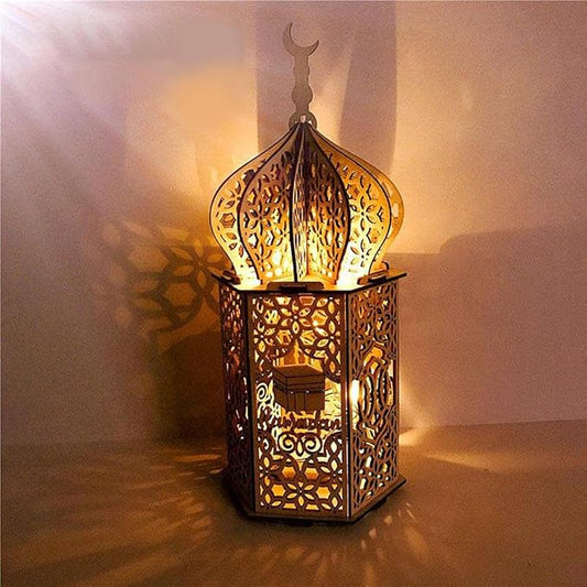 Excell Mart Wooden Lantern with LED Night Light 2 AAA Battery Powered Style 5