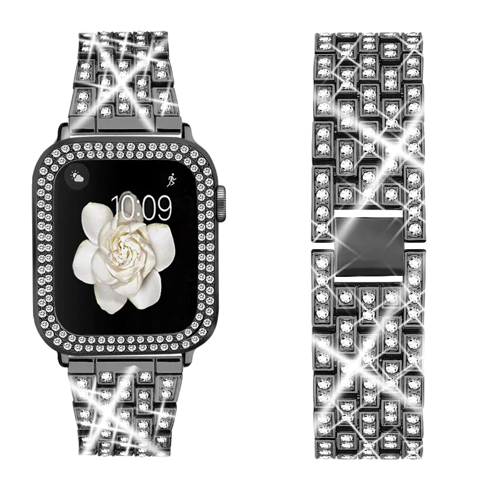 Compatible for Apple Watch Ultra Band 49mm 46mm 45mm 41mm 38mm 40mm 42mm 44mm with 2 Pack Bling Crystal Diamonds Case Cover, iwatch SE Series Ultra 2 10/9/8/7/6/5/4/3/2/1 Bands for Women