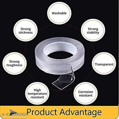 Excell Mart-Nano Tape,Nano Double Sided Tape Heavy Duty,Multipurpose Removable Traceless Mounting Adhesive Silicon Tape,Transparent,Heavy Duty,Washable,Sticky,Anti-Slip Gel,Washable Reusable Strong Sticky Strips Gel Grip Tape