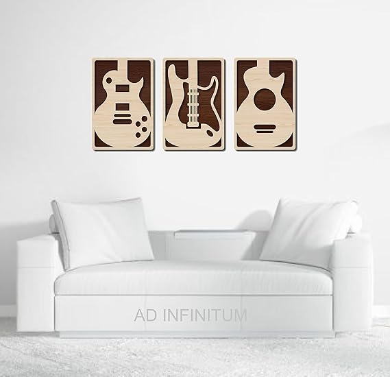 Excell Mart Wooden Wall Art Hanging | Multilayer Wooden Decor| Multilayerd Wooden Wall Art Decoration for Contemporary Home, Bedroom, Living Room, Office etc. (Guitar, Set of 3, Beige Maple)