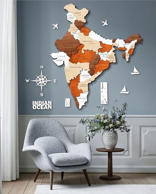 Excell Mart India Map Wooden Wall Art, Multilayer Multicolor 3D Design, Decorative Wall Hanging | A great gift for travelers