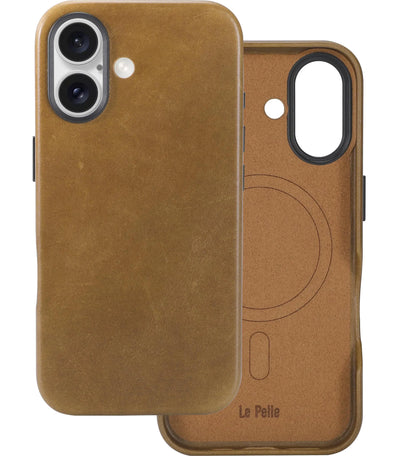 Handcrafted Premium Italian Leather Case for iPhone 16 Plus - Compatible with Magsafe - Two-Tone Effect with Unique Patina Over Time - Cocoa Brown