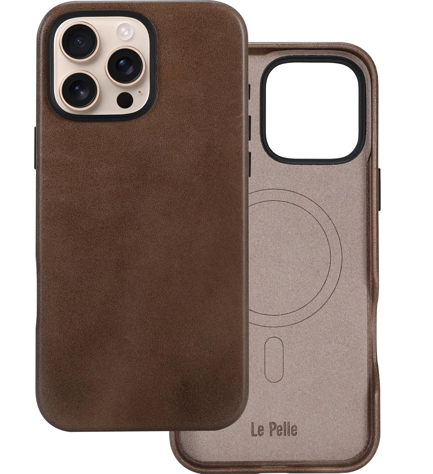 Handcrafted Premium Italian Leather Case for iPhone 16 Plus - Compatible with Magsafe - Two-Tone Effect with Unique Patina Over Time - Cocoa Brown